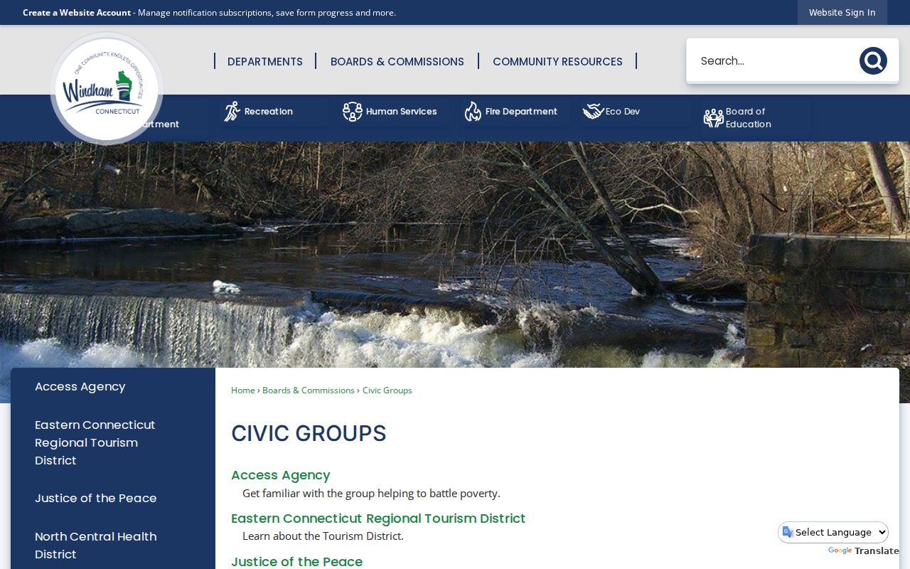 Official Windham civic groups page used for neighbor and block context