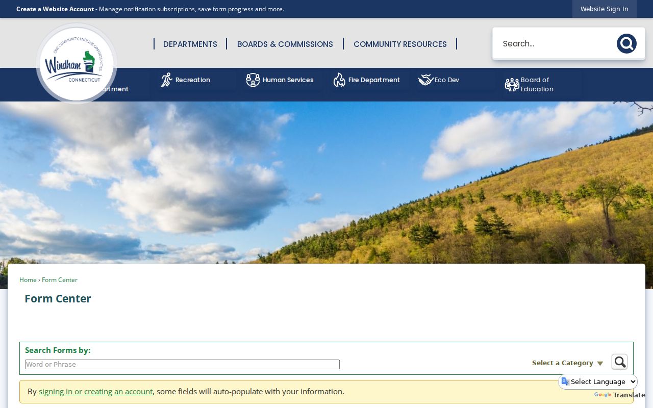 Windham Freedom of Information request form fields