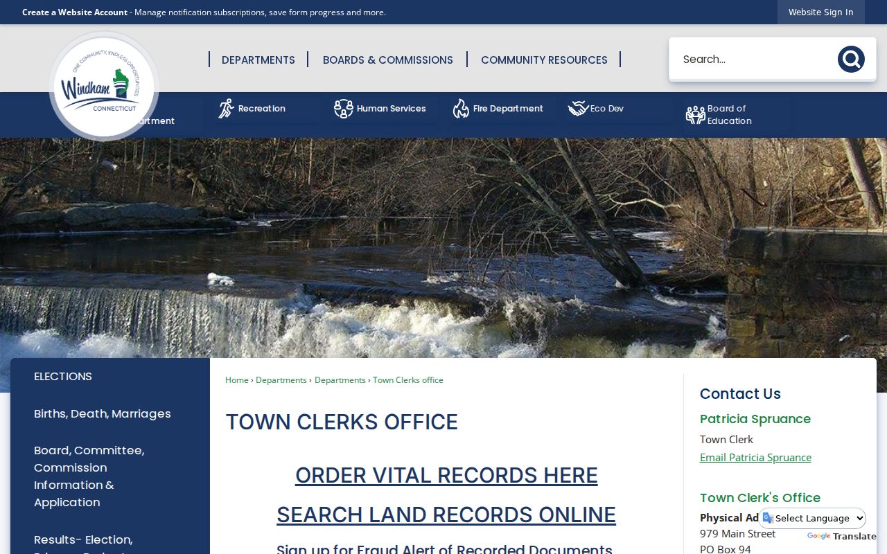 Windham Town Clerk land record and Fraud Alert links