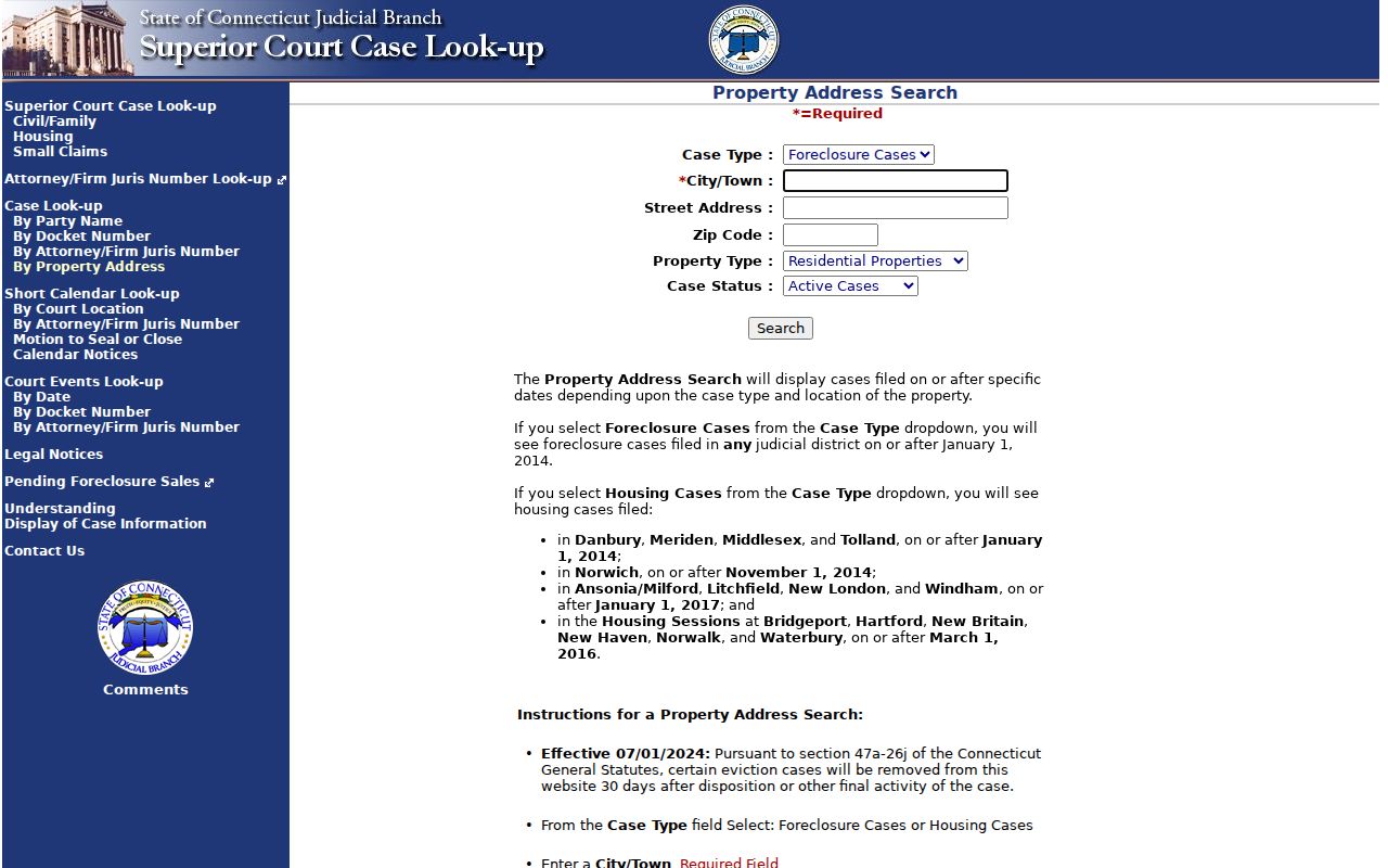 Windham ZIP code lookup in civil property search