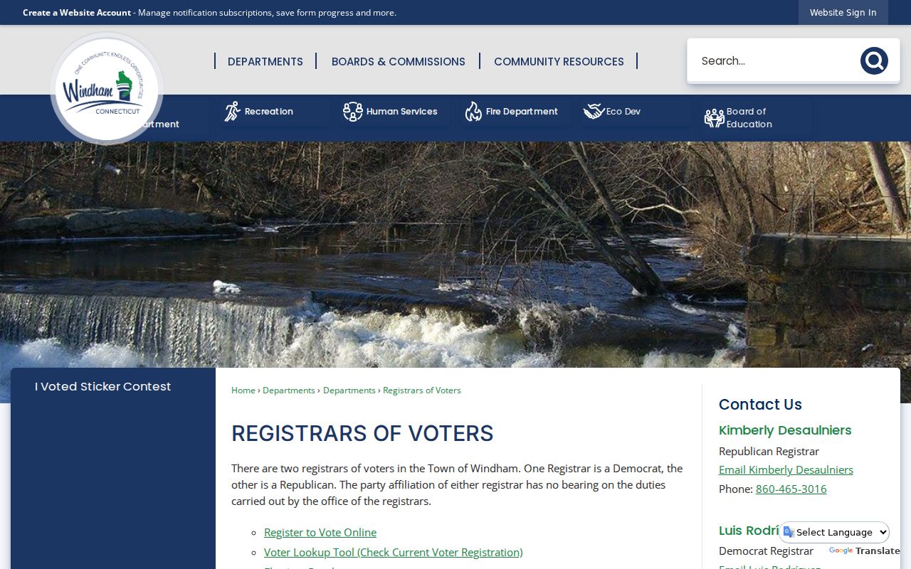 Windham Registrars of Voters official lookup and results links
